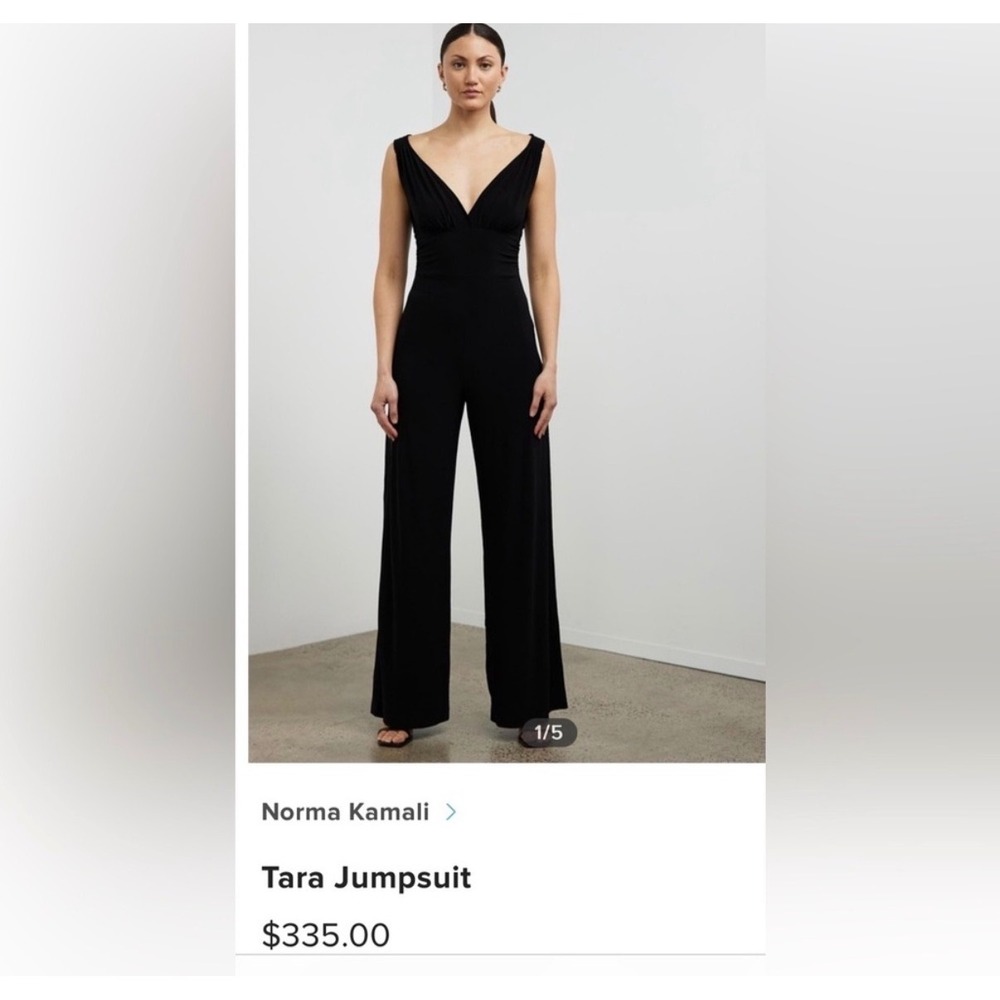 NWT Norma Kamali Wide Leg Tara Black Boho Minimalist Classy Party Jumpsuit Sβ